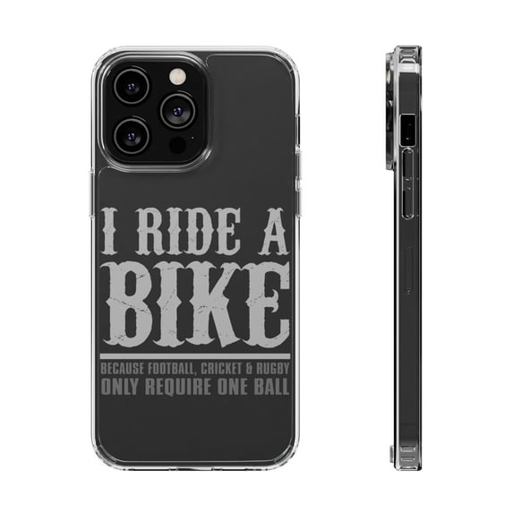 DistinctInk Clear Case for Apple iPhone 15 PRO (6.1" Screen) - I Ride Bike - Sports Only Require 1 Ball