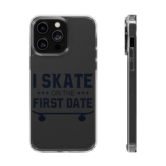 DistinctInk Clear Hybrid Case for Apple iPhone 15 Pro (6.1" Screen) - I Skate on the First Date - Shockproof Protection