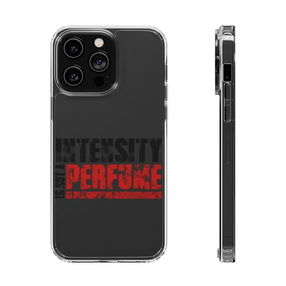 DistinctInk Clear Hybrid Case for Apple iPhone 15 Pro (6.1" Screen) - Intensity Isn't A Perfume - Wireless Charging Compatible