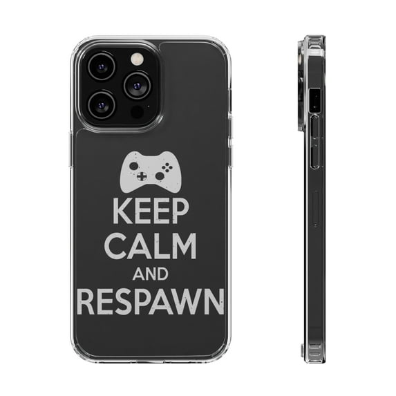 DistinctInk Clear Hybrid Case for Apple iPhone 15 Pro (6.1" Screen) - Keep Calm and Respawn Gamer Video Games - Slim Profile Design