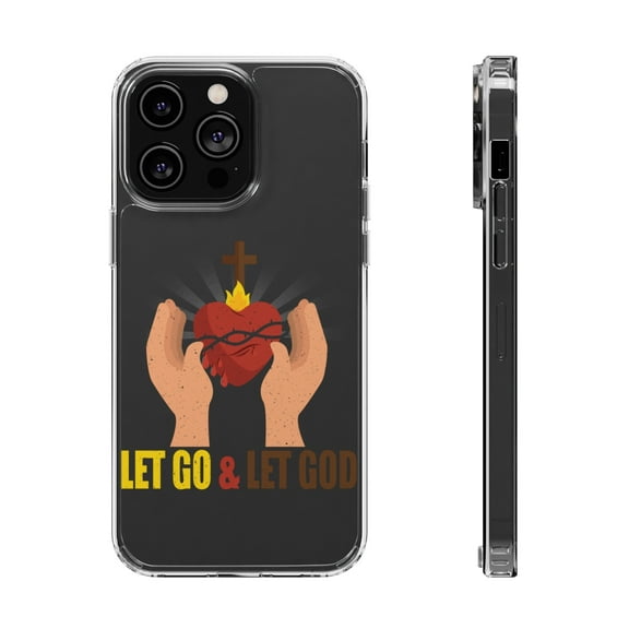 DistinctInk Clear Hybrid Case for Apple iPhone 15 Pro (6.1" Screen) - Let Go And Let God - Shockproof Protection