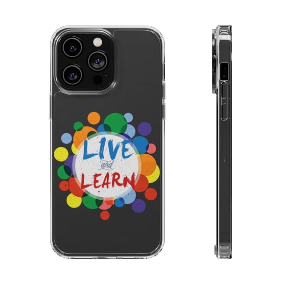 DistinctInk Clear Hybrid Case for Apple iPhone 15 Pro (6.1" Screen) - Live And Learn - Raised Bezel Screen Guard