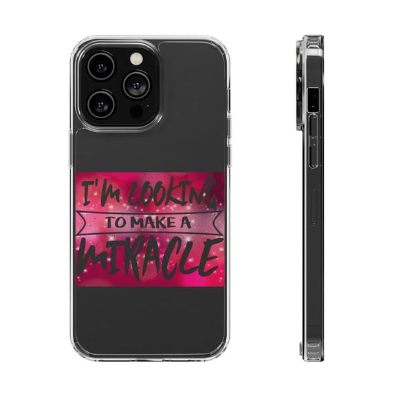 DistinctInk Clear Hybrid Case for Apple iPhone 15 Pro (6.1" Screen) - Looking To Make Miracle - Tempered Glass Back