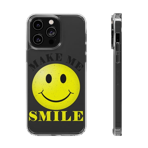 DistinctInk Clear Hybrid Case for Apple iPhone 15 Pro (6.1" Screen) - Make Me Smile - Slim Profile Design