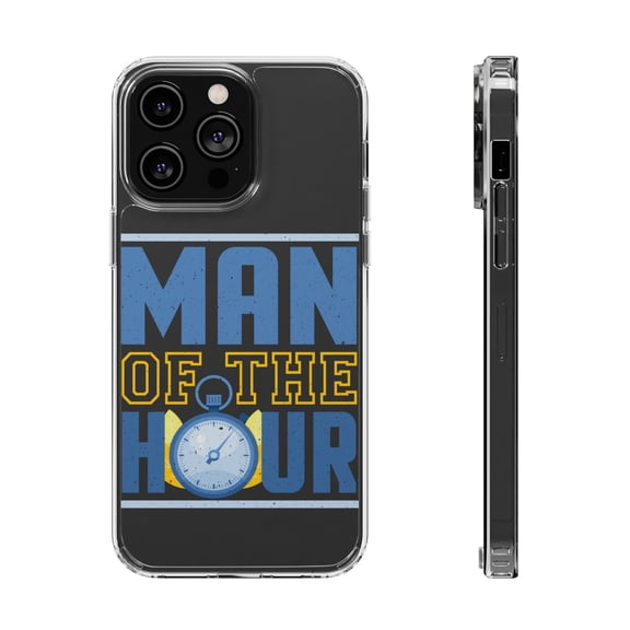 DistinctInk Clear Hybrid Case for Apple iPhone 15 Pro (6.1" Screen) - Man Of The Hour - Raised Bezel Screen Guard