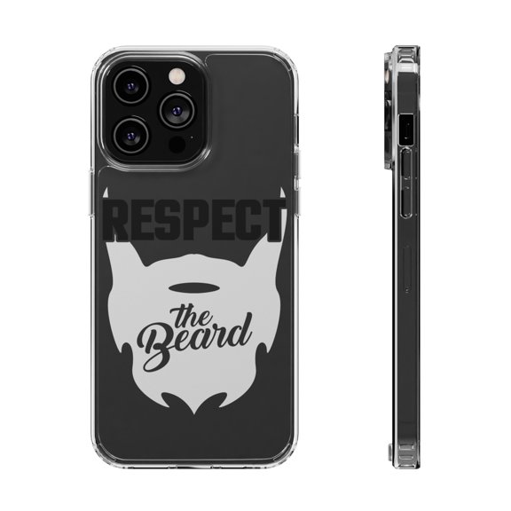 DistinctInk Clear Hybrid Case for Apple iPhone 15 Pro (6.1" Screen) - Respect the Beard - Lightweight Grip