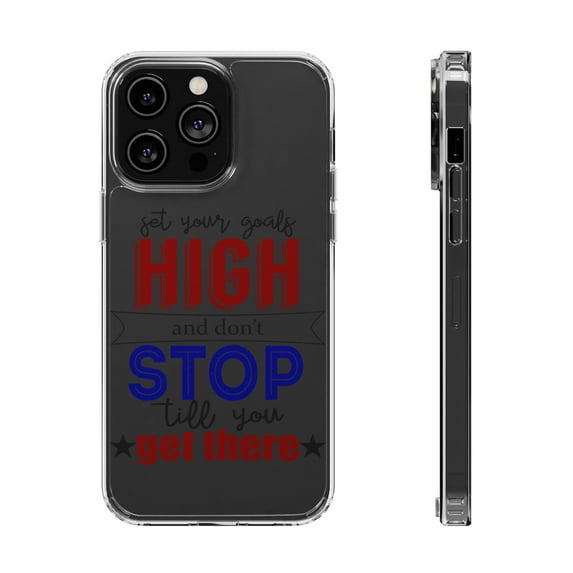 DistinctInk Clear Case for Apple iPhone 15 PRO (6.1" Screen) - Set Goals High Don't Stop Till Get There