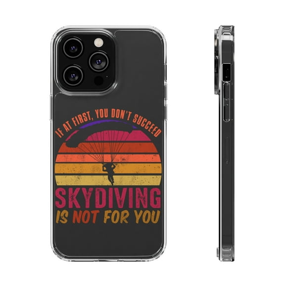 DistinctInk Clear Hybrid Case for Apple iPhone 15 Pro (6.1" Screen) - Skydiving Isn't For You - Slim Profile Design