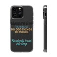 thumbnail image 1 of DistinctInk Clear Case for Apple iPhone 15 PRO (6.1" Screen) - Theatre Life - Odd Things in Public, 1 of 9