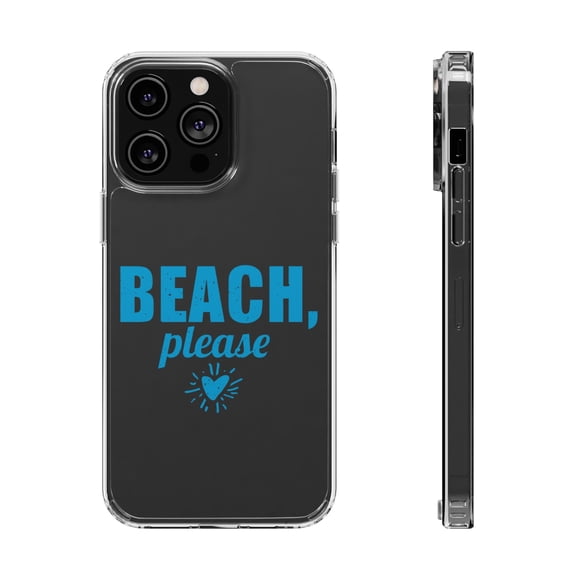 DistinctInk Clear Hybrid Case for Apple iPhone 15 Pro Max (6.7" Screen) - Beach, Please - Wireless Charging Compatible
