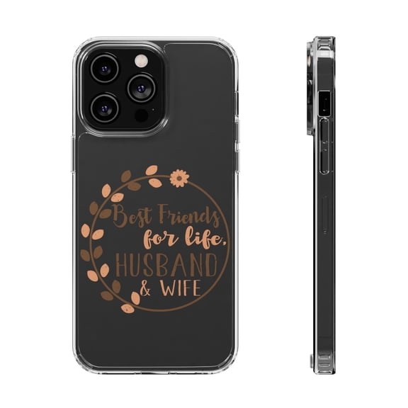 DistinctInk Clear Hybrid Case for Apple iPhone 15 Pro Max (6.7" Screen) - Best Friends For Life Husband Wife - Slim Profile Design