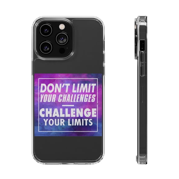 DistinctInk Clear Hybrid Case for Apple iPhone 15 Pro Max (6.7" Screen) - Don't Limit Challenges Challenge Limits - Tempered Glass Back