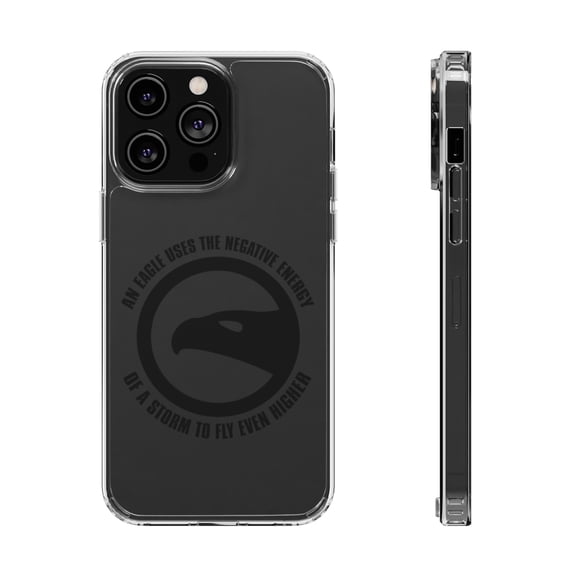 DistinctInk Clear Hybrid Case for Apple iPhone 15 Pro Max (6.7" Screen) - Eagle Uses Negative Energy to Fly Higher - Shockproof Protection
