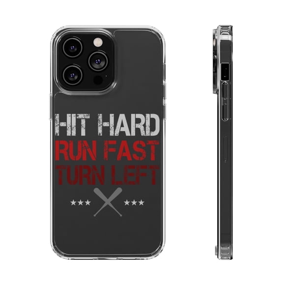 DistinctInk Clear Hybrid Case for Apple iPhone 15 Pro Max (6.7" Screen) - Hit Hard Run Fast Turn Left Baseball - Slim Profile Design