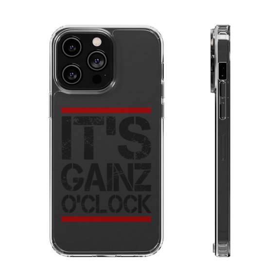 DistinctInk Clear Hybrid Case for Apple iPhone 15 Pro Max (6.7" Screen) - It's Gainz O'Clock Working Out - Slim Profile Design
