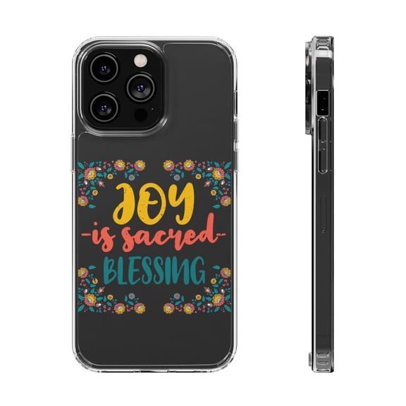 DistinctInk Clear Hybrid Case for Apple iPhone 15 Pro Max (6.7" Screen) - Joy Sacred Blessing - Slim Profile Design