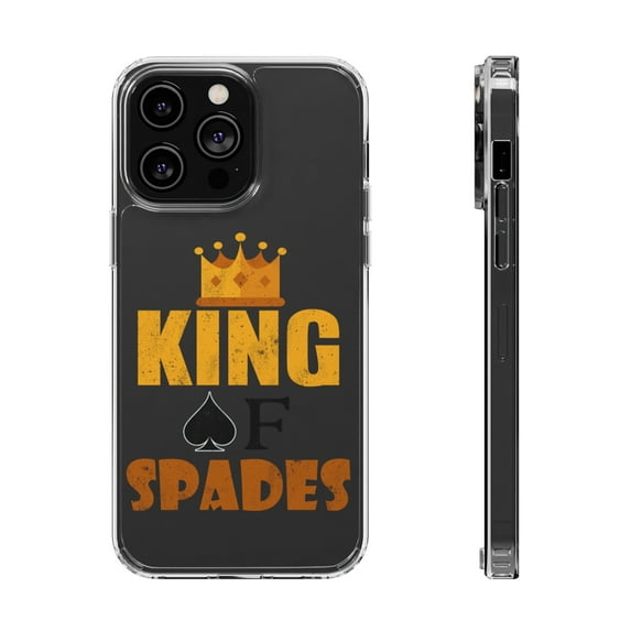 DistinctInk Clear Hybrid Case for Apple iPhone 15 Pro Max (6.7" Screen) - King Of Spades - Tempered Glass Back