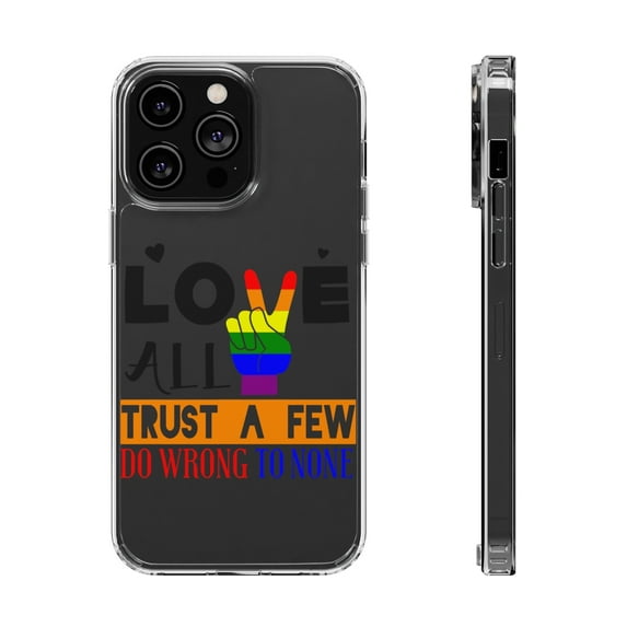 DistinctInk Clear Hybrid Case for Apple iPhone 15 Pro Max (6.7" Screen) - Love All Trust A Few Do Wrong None - Wireless Charging Compatible