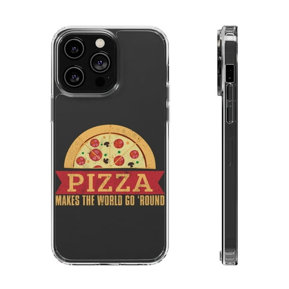 DistinctInk Clear Case for Apple iPhone 15 Pro MAX (6.7" Screen) - Pizza Makes World Go Round
