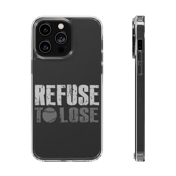 DistinctInk Clear Hybrid Case for Apple iPhone 15 Pro Max (6.7" Screen) - Refuse to Lose Baseball - Lightweight Grip
