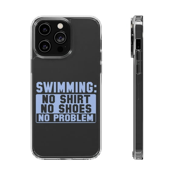 DistinctInk Clear Hybrid Case for Apple iPhone 15 Pro Max (6.7" Screen) - Swimming No Shirt No Shoes No Problem - Shockproof Protection