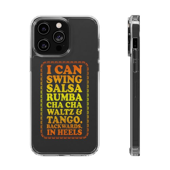 DistinctInk Clear Hybrid Case for Apple iPhone 15 Pro Max (6.7" Screen) - Swing Salsa Rumba Cha Cha Waltz in Heels - Wireless Charging Compatible