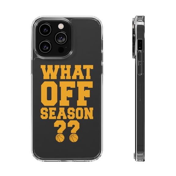 DistinctInk Clear Hybrid Case for Apple iPhone 15 Pro Max (6.7" Screen) - What Off Season? Basketball - Raised Bezel Screen Guard