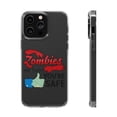 thumbnail image 1 of DistinctInk Clear Hybrid Case for Apple iPhone 15 Pro Max (6.7" Screen) - Zombies Eat Brains You're Safe - Slim Profile Design, 1 of 9