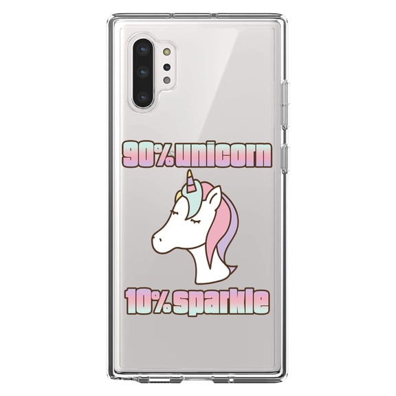 DistinctInk Clear Shockproof Hybrid Case for Galaxy Note 10 PLUS (6.8" Screen) - TPU Bumper Acrylic Back Tempered Glass Screen Protector - 90% Unicorn 10% Sparkle