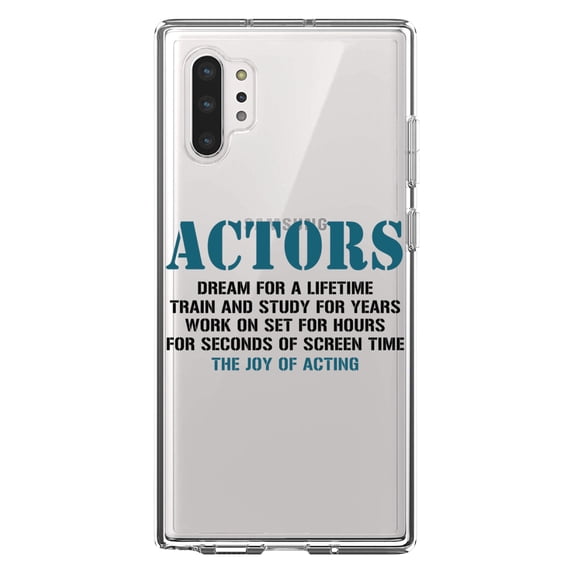 DistinctInk Clear Shockproof Hybrid Case for Galaxy Note 10 PLUS (6.8" Screen) - TPU Bumper Acrylic Back Tempered Glass Screen Protector - Actors Dream Train Study Work for Screen Time