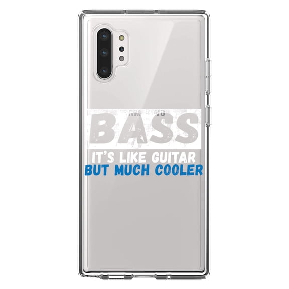 DistinctInk Clear Shockproof Hybrid Case for Galaxy Note 10 PLUS (6.8" Screen) - TPU Bumper Acrylic Back Tempered Glass Screen Protector - Bass - It's Like Guitar But Much Cooler