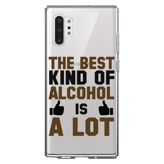 DistinctInk Clear Shockproof Hybrid Case for Galaxy Note 10 PLUS (6.8" Screen) - TPU Bumper Acrylic Back Tempered Glass Screen Protector - The Best Kind of Alcohol is A LOT