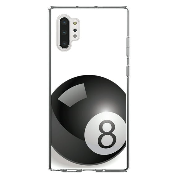 DistinctInk Clear Shockproof Hybrid Case for Galaxy Note 10 PLUS (6.8" Screen) - TPU Bumper, Acrylic Back, Tempered Glass Screen Protector - Black Eight Ball 8