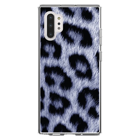 DistinctInk Clear Shockproof Hybrid Case for Galaxy Note 10 PLUS (6.8" Screen) - TPU Bumper, Acrylic Back, Tempered Glass Screen Protector - Blue Black Leopard Fur Skin Print