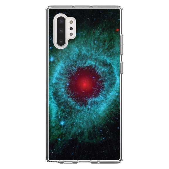 DistinctInk Clear Shockproof Hybrid Case for Galaxy Note 10 PLUS (6.8" Screen) - TPU Bumper, Acrylic Back, Tempered Glass Screen Protector - Blue Teal Black Helix Nebula - Astronomy