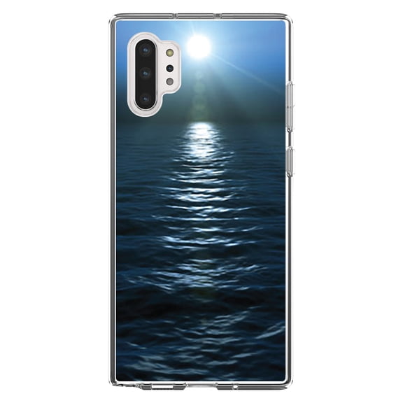 DistinctInk Clear Shockproof Hybrid Case for Galaxy Note 10 PLUS (6.8" Screen) - TPU Bumper, Acrylic Back, Tempered Glass Screen Protector - Blue Water Ocean Horizon