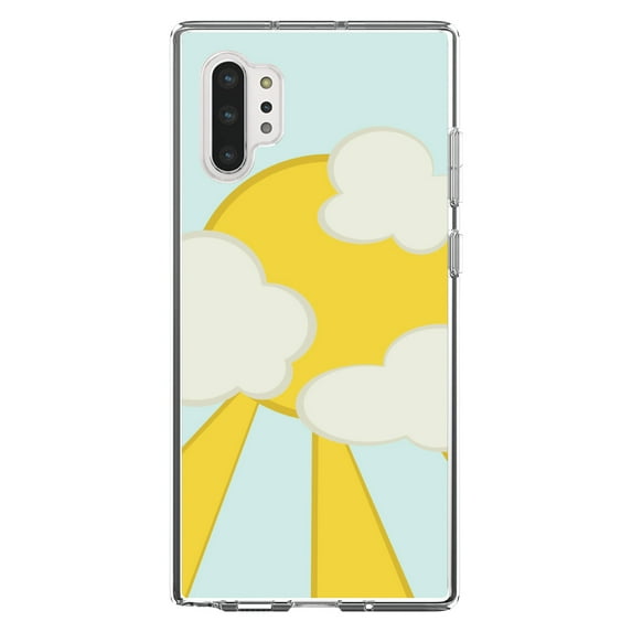 DistinctInk Clear Shockproof Hybrid Case for Galaxy Note 10 PLUS (6.8" Screen) - TPU Bumper, Acrylic Back, Tempered Glass Screen Protector - Blue Yellow Sun Sky Clouds