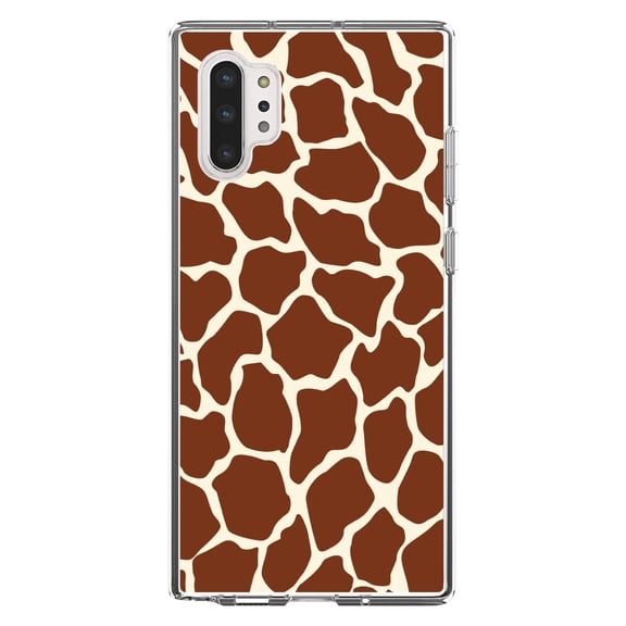 DistinctInk Clear Shockproof Hybrid Case for Galaxy Note 10 PLUS (6.8" Screen) - TPU Bumper, Acrylic Back, Tempered Glass Screen Protector - Brown Tan Beige Giraffe Skin Spots - Animal Print
