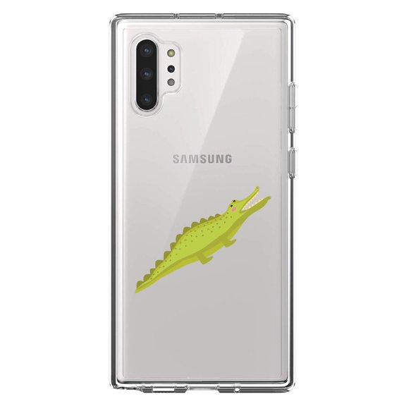 DistinctInk Clear Shockproof Hybrid Case for Galaxy Note 10 PLUS (6.8" Screen) - TPU Bumper Acrylic Back Tempered Glass Screen Protector - Cute Cartoon Alligator