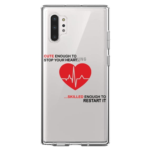 DistinctInk Clear Shockproof Hybrid Case for Galaxy Note 10 PLUS (6.8" Screen) - TPU Bumper Acrylic Back Tempered Glass Screen Protector - Cute Enough To Stop Your Heart Skilled Restart