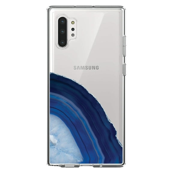 DistinctInk Clear Shockproof Hybrid Case for Galaxy Note 10 PLUS (6.8" Screen) - TPU Bumper, Acrylic Back, Tempered Glass Screen Protector - Dark Blue Agate Crystal Geode