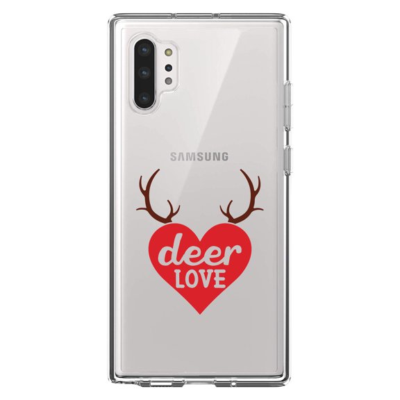 DistinctInk Clear Shockproof Hybrid Case for Galaxy Note 10 PLUS (6.8" Screen) - TPU Bumper Acrylic Back Tempered Glass Screen Protector - Deer Love - Red Antlers