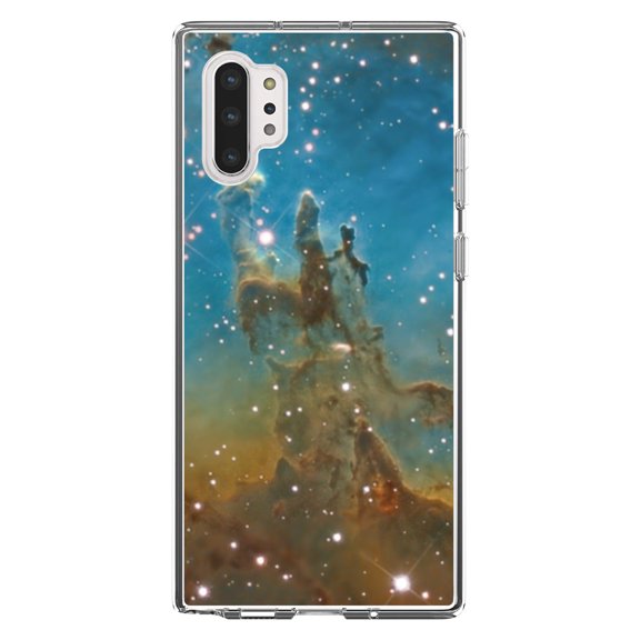 DistinctInk Clear Shockproof Hybrid Case for Galaxy Note 10 PLUS (6.8" Screen) - TPU Bumper, Acrylic Back, Tempered Glass Screen Protector - Eagle Nebula Blue Green - Astronomy