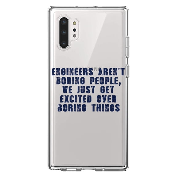 DistinctInk Clear Shockproof Hybrid Case for Galaxy Note 10 PLUS (6.8" Screen) - TPU Bumper Acrylic Back Tempered Glass Screen Protector - Engineers Aren't Boring Excited Over Boring Things