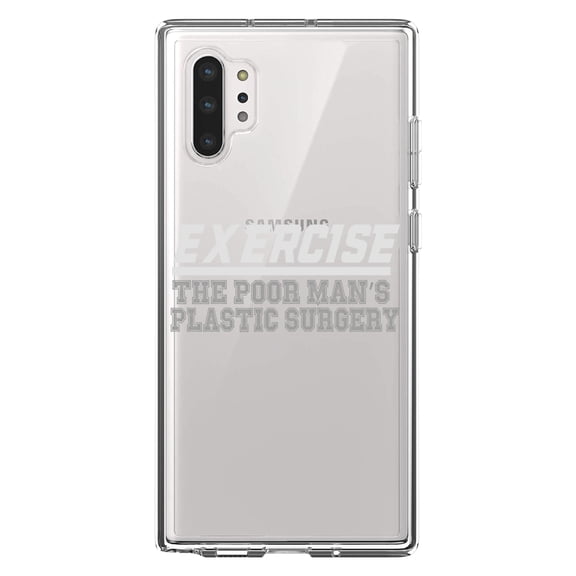 DistinctInk Clear Shockproof Hybrid Case for Galaxy Note 10 PLUS (6.8" Screen) - TPU Bumper Acrylic Back Tempered Glass Screen Protector - Exercise The Poor Man's Plastic Surgery