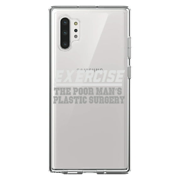 DistinctInk Clear Shockproof Hybrid Case for Galaxy Note 10 PLUS (6.8" Screen) - TPU Bumper Acrylic Back Tempered Glass Screen Protector - Exercise The Poor Man's Plastic Surgery