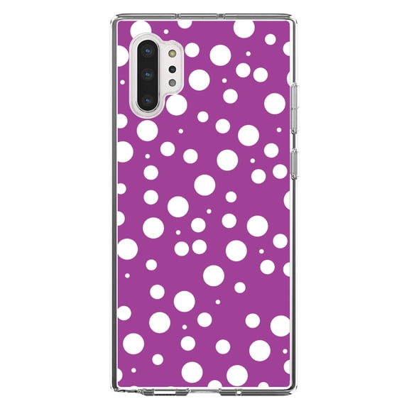 DistinctInk Clear Shockproof Hybrid Case for Galaxy Note 10 PLUS (6.8" Screen) - TPU Bumper, Acrylic Back, Tempered Glass Screen Protector - Fuchsia White Bubbles Polka Dots - Polka Dot Pattern