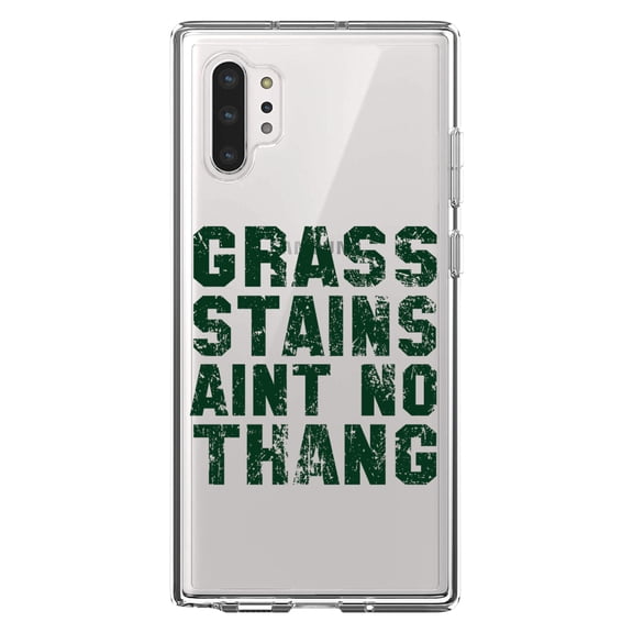 DistinctInk Clear Shockproof Hybrid Case for Galaxy Note 10 PLUS (6.8" Screen) - TPU Bumper Acrylic Back Tempered Glass Screen Protector - Grass Stains Ain't No Thang