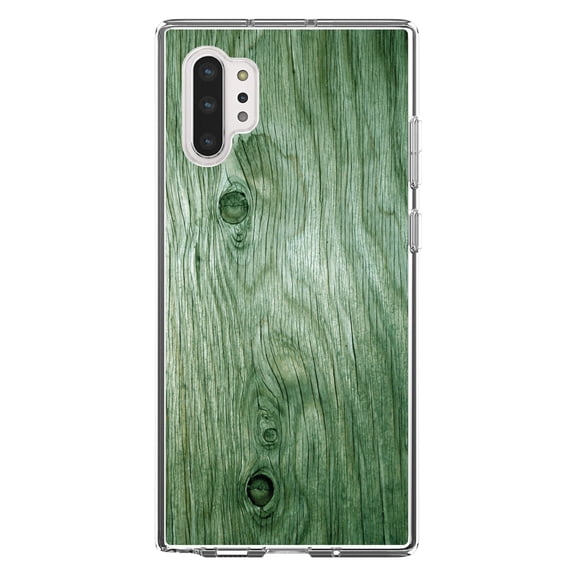 DistinctInk Clear Shockproof Hybrid Case for Galaxy Note 10 PLUS (6.8" Screen) - TPU Bumper, Acrylic Back, Tempered Glass Screen Protector - Green Weathered Wood Grain Print - Printed Wood Image