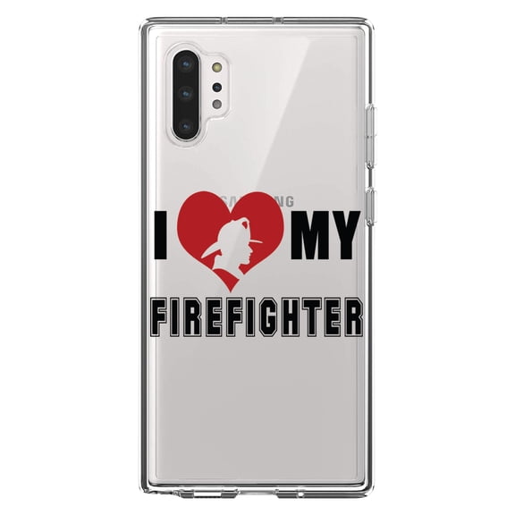 DistinctInk Clear Shockproof Hybrid Case for Galaxy Note 10 PLUS (6.8" Screen) - TPU Bumper Acrylic Back Tempered Glass Screen Protector - I Heart My Firefighter